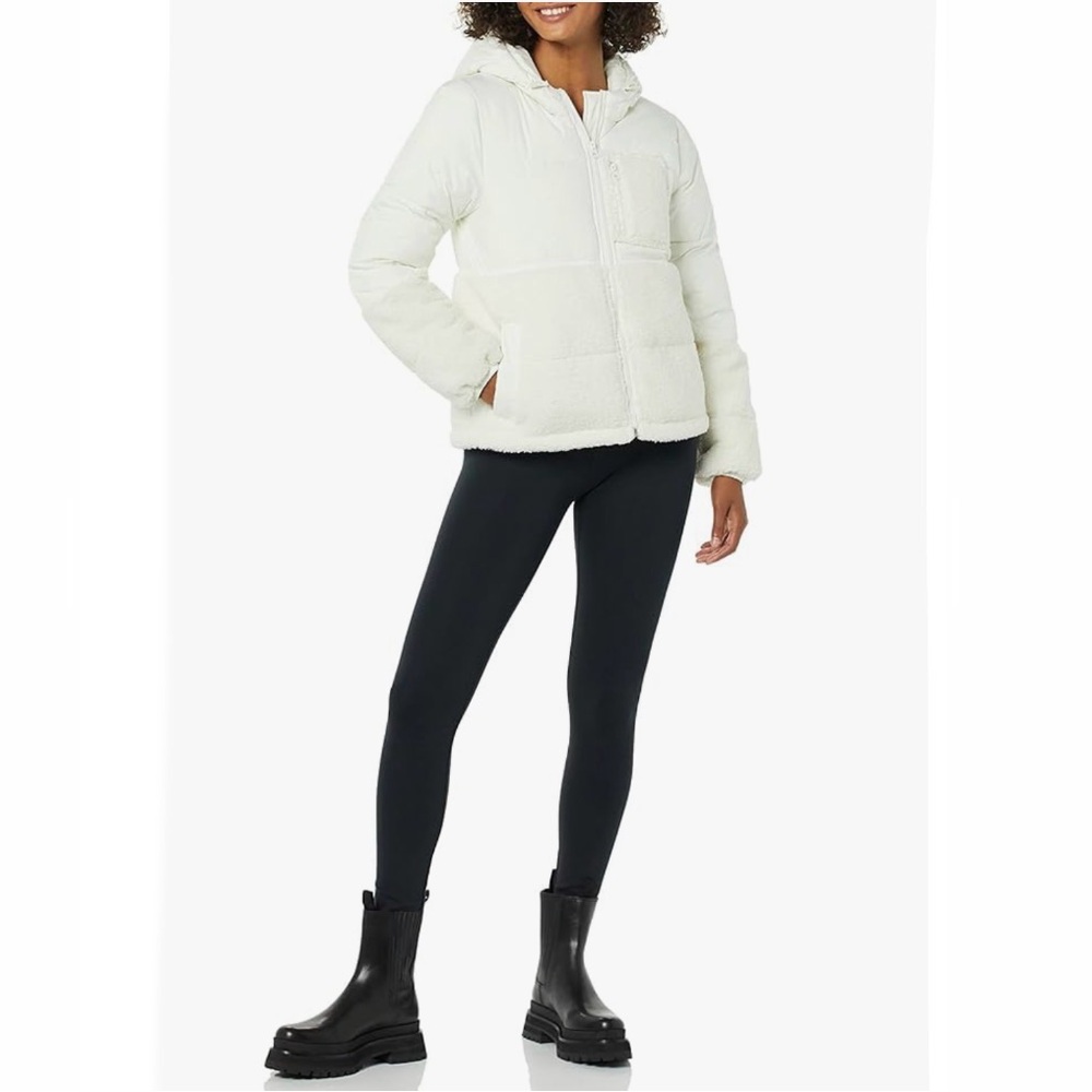Amazon Essentials Hooded Sherpa Puffer Jacket Ivory XXL - Picture 2 of 16